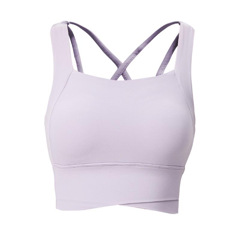 Nude Feel Cross Back Shockproof Women's Sports Bra - Fixed Cup Fitness & Running Vest for High-Intensity Workouts