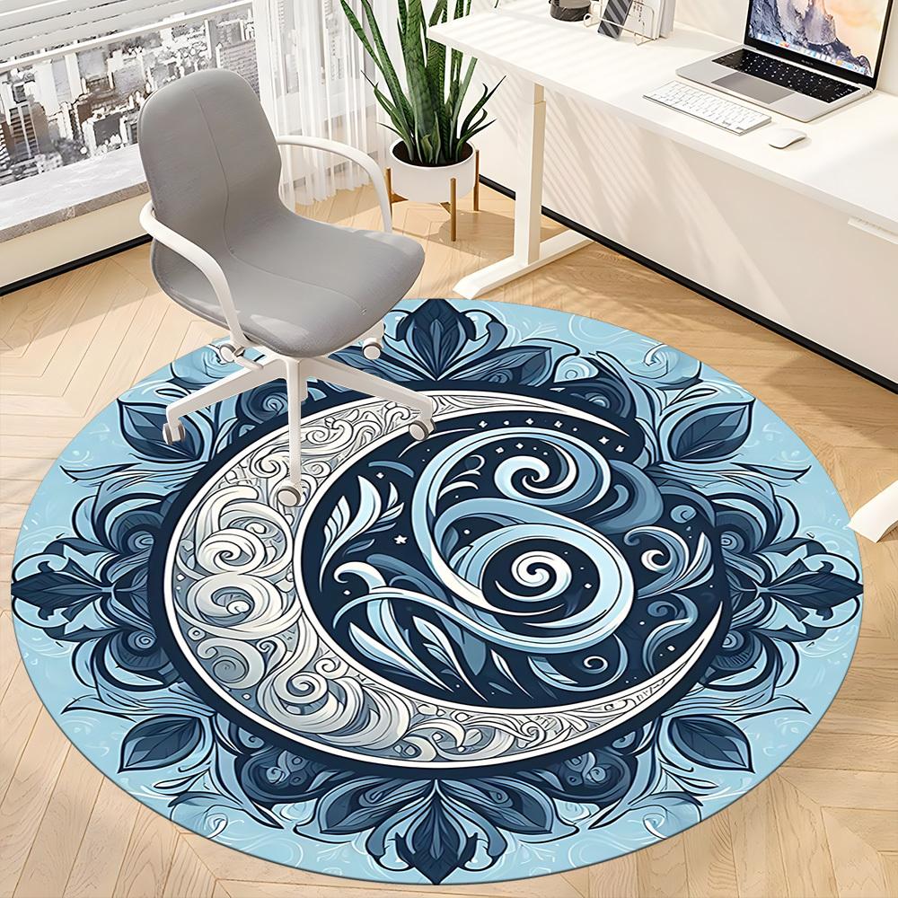 1pc Moon Swirls Office Round Area Rug, Mat Suitable For Office, Under Office Chairs Bedroom Living Room Home Decor, Room Deco