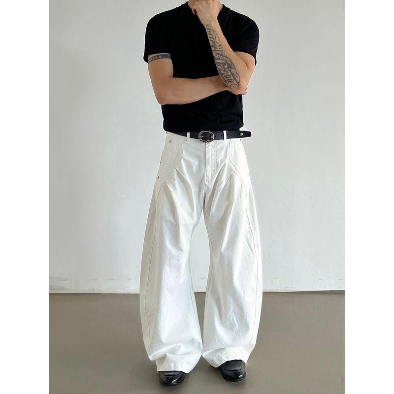 Blaexit Retro Light American-Style Work Pants Cleanfit White Scimitar Pants Men's Casual Loose Wide-Leg Pants