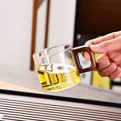 Walnut Handle Thickened Glass Teacup High-end Home High Temperature Resistant Office Special Wooden Handle Integrated