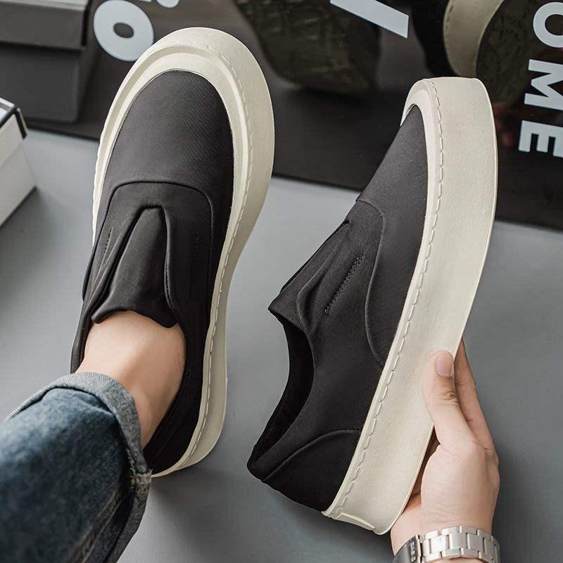 Men's 2025 Trendy Thick-Soled Canvas Slip-Ons: Breathable, Non-Slip, Wear-Resistant Casual Shoes for Spring & Autumn