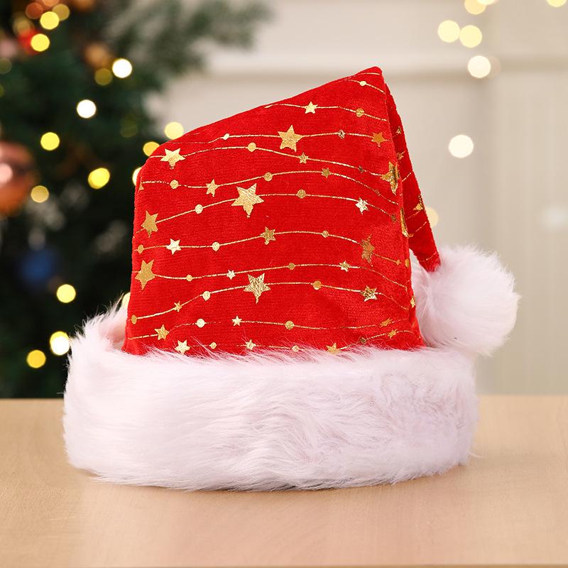 Gold Velvet Hot Stamping Christmas Hat for Adults and Children - Festive Gift Headwear and Party Prop. One Size