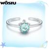 WOSTU S925 Silver Original Turtle Ring for Women Cute Animal Stackable Tortoise Ring with Green Stone Adjustable Jewelry Gift