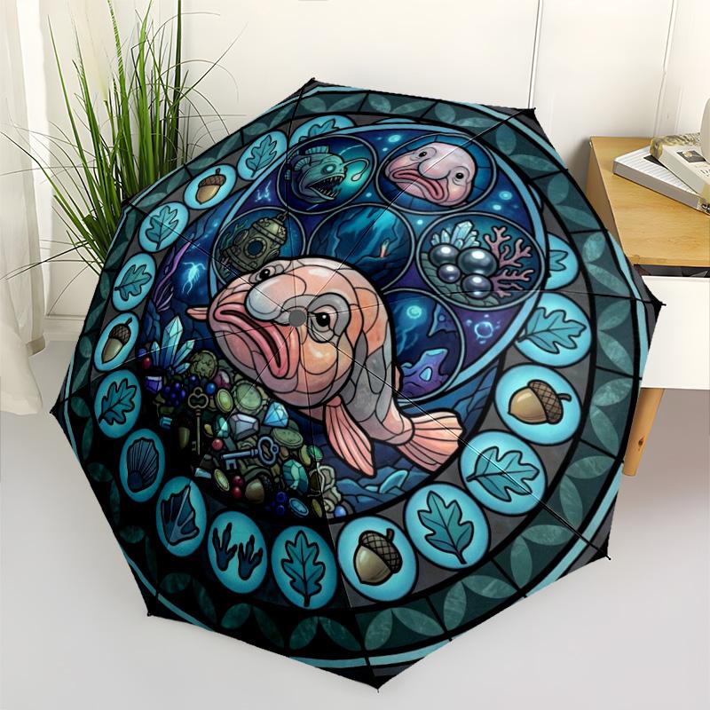 Underwater Treasures Pattern Umbrella, Portable and Foldable Design, 8 Ribs, a Casual Accessory for Halloween, Christmas, and Birthday Gifts.