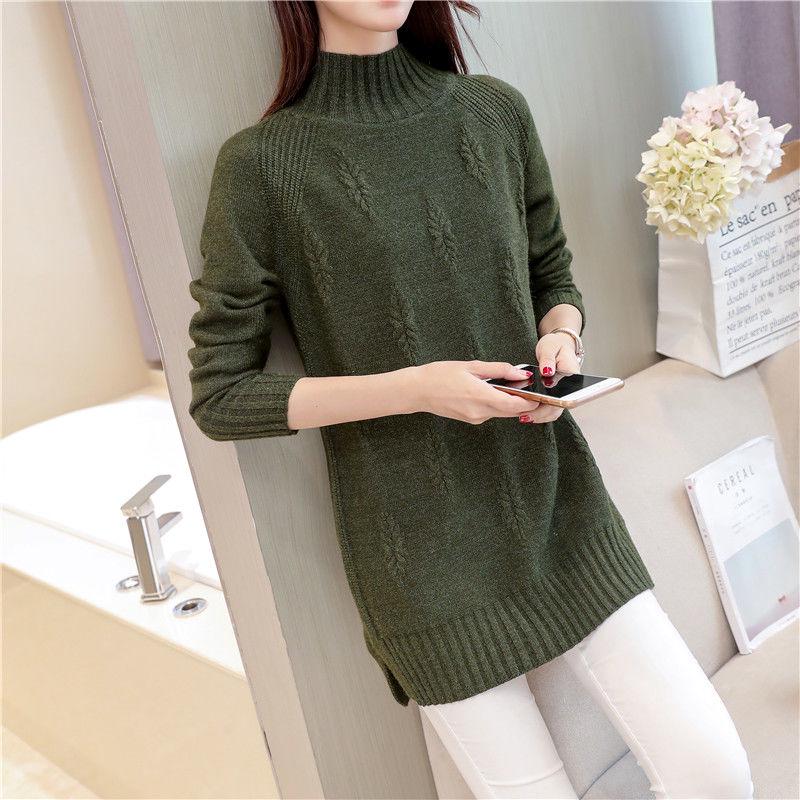 Female Long Section Bottoming Sweater Loose Korean Version of Half High Neck Large Yards Knitted Sweater