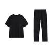 Li Ning Loose Fit Round Neck Drop Shoulder Pullover Short Sleeve Mid Waist Elastic Long Pants Casual Sports Set Men Sets Black AHSU711-1+AYKT413-1
