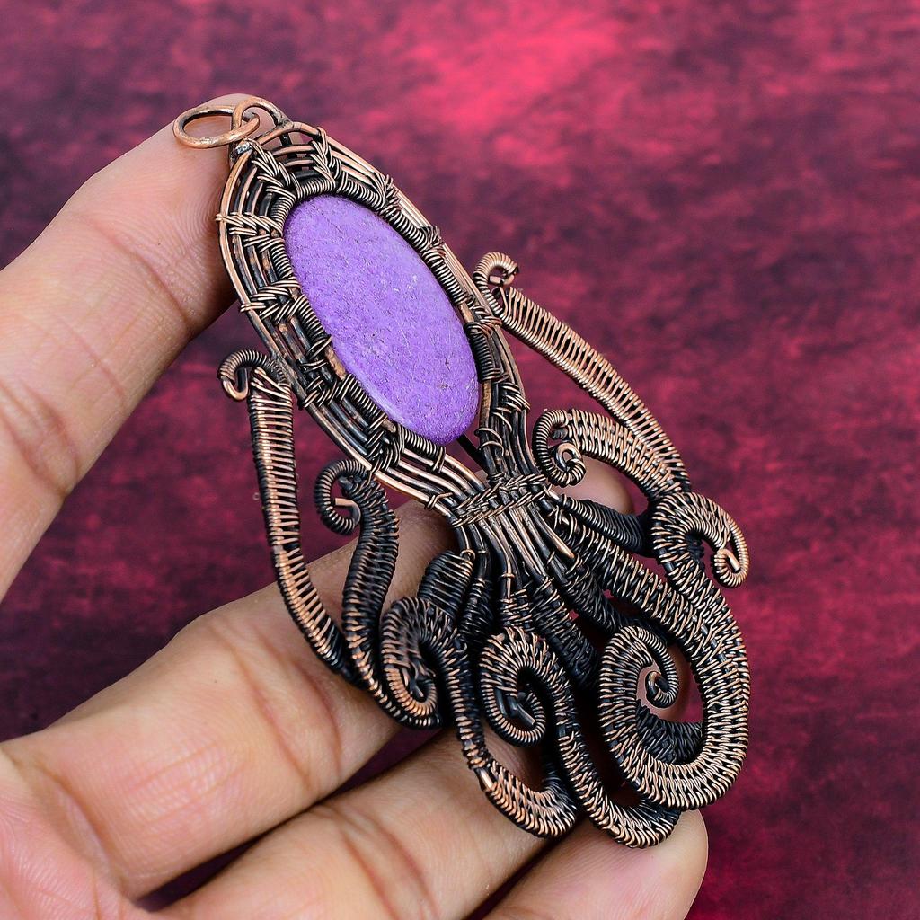 Purpurite Gemstone Pendant Copper Wire Wrapped Octopus Pendant Gifts For Women