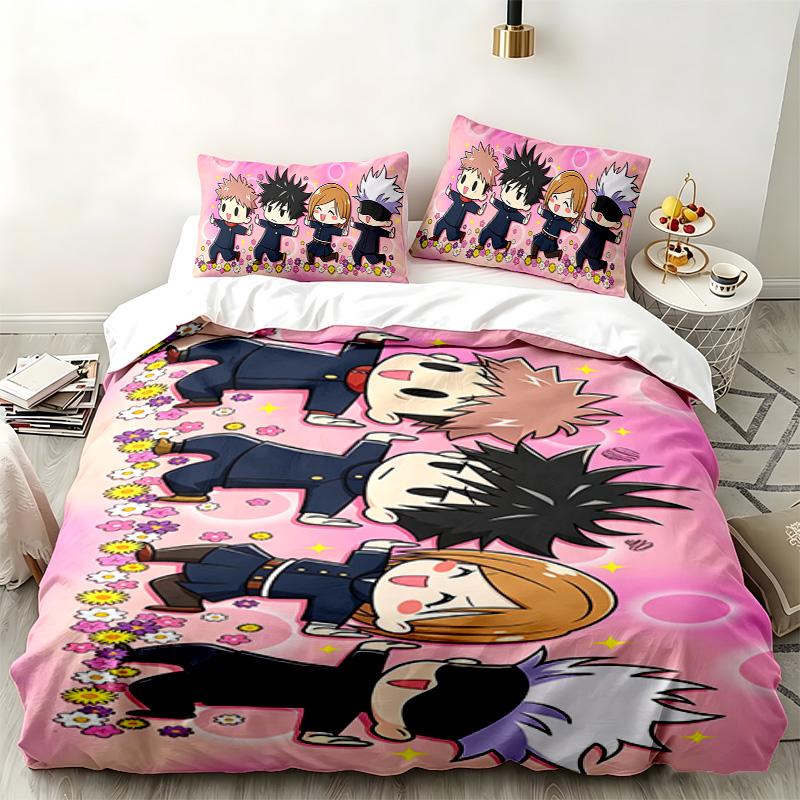 Jujutsu Kaisen 3-teiliges Set Perfekt für das Schlafzimmer Bequemes Bettwäsche-Set enthält einen Bettbezug und zwei Kissenbezüge Ideales Geburtstags- oder Weihnachtsgeschenk