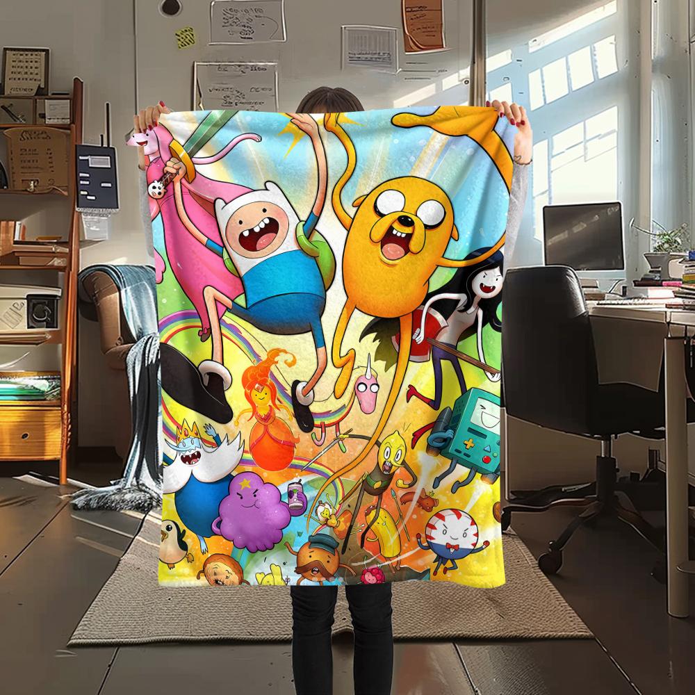 1PC Adventure Time Print Flannel Blanket, High Quality All Seasons, Home Decor, Warmth and Comfort, Perfect for Christmas Gifts