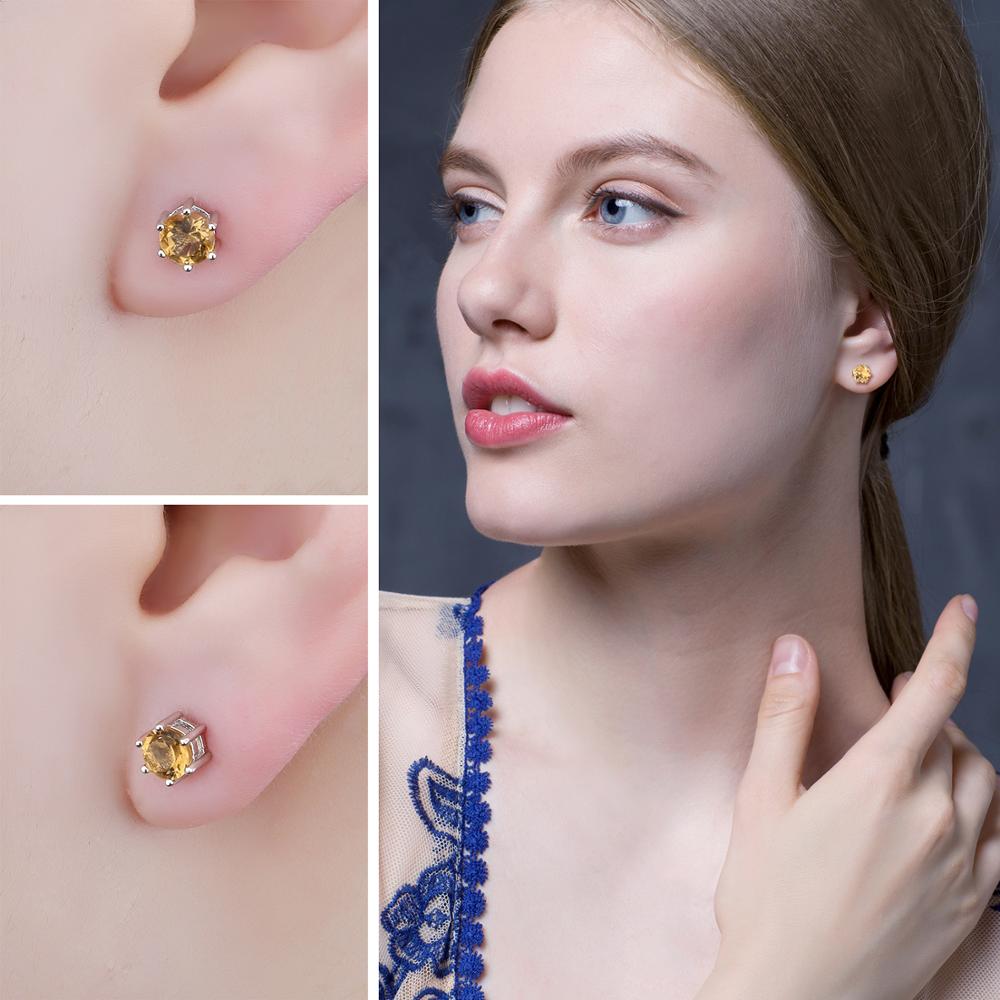 JewelryPalace Round Natural Yellow Citrine 925 Silver Stud Earrings for Women Statement Fashion Gemstone Jewelry Gift
