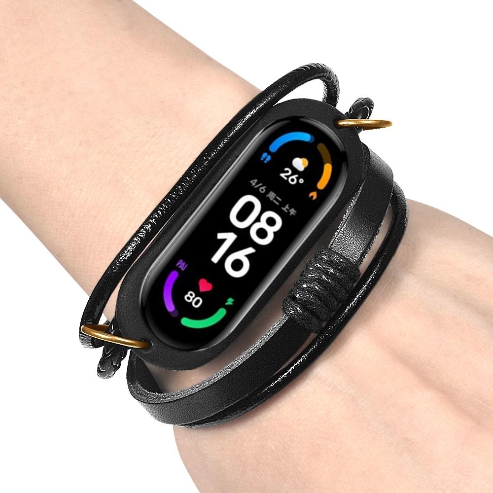 

Для Xiaomi Mi Band 7/6/5 NFC Ремінець для годинника Плетений мотузок Шкіряний браслет As shown A