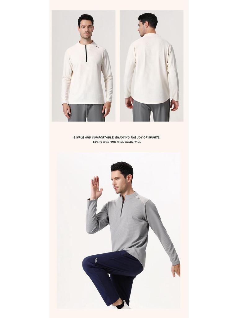 Lulu Style Men's Half-Zip Long Sleeve Quick-Dry Shirt: Breathable, Sweat-Wicking for Autumn & Winter Fitness, Cycling, Fishing, and Running.