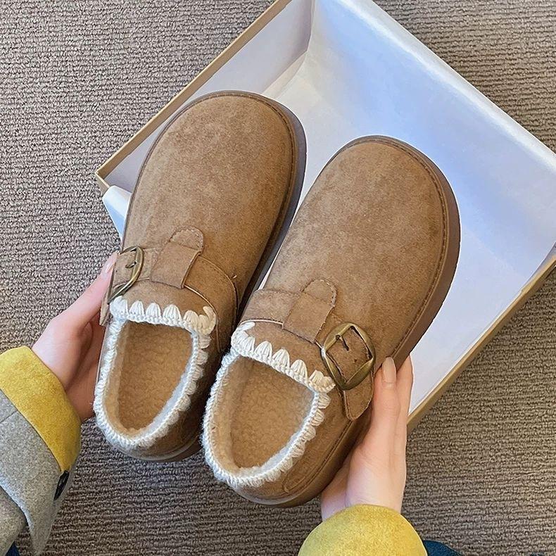Thick-soled velvet fashionable warm Birkenstocks winter new one-pedal low-top snow boots cotton shoes loafers