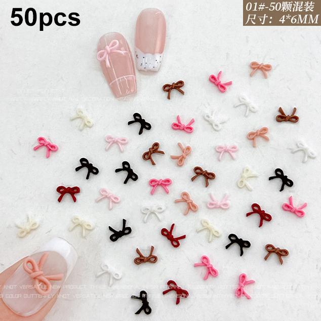 Mixed Cute Mini Colorful Resin Line Bowknot Bow Tie Ribbon Nail Art Decorations DIY Manicure Rhinestones Accessories