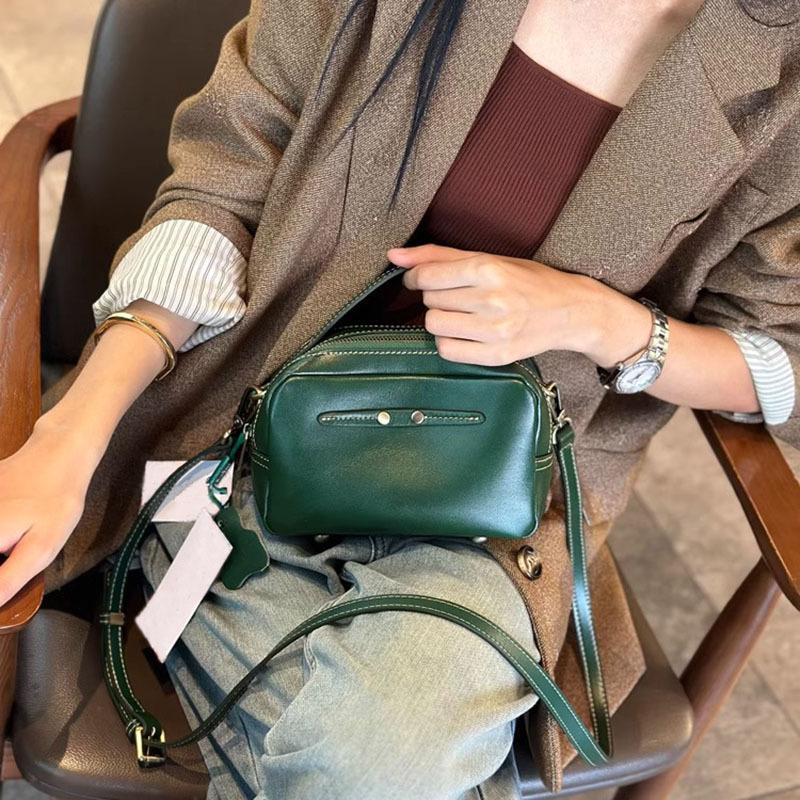 Cowhide Bag Women's Genuine Leather Small Square Bag Women's Bag Fashionable Single-shoulder Casual Crossbody Bag