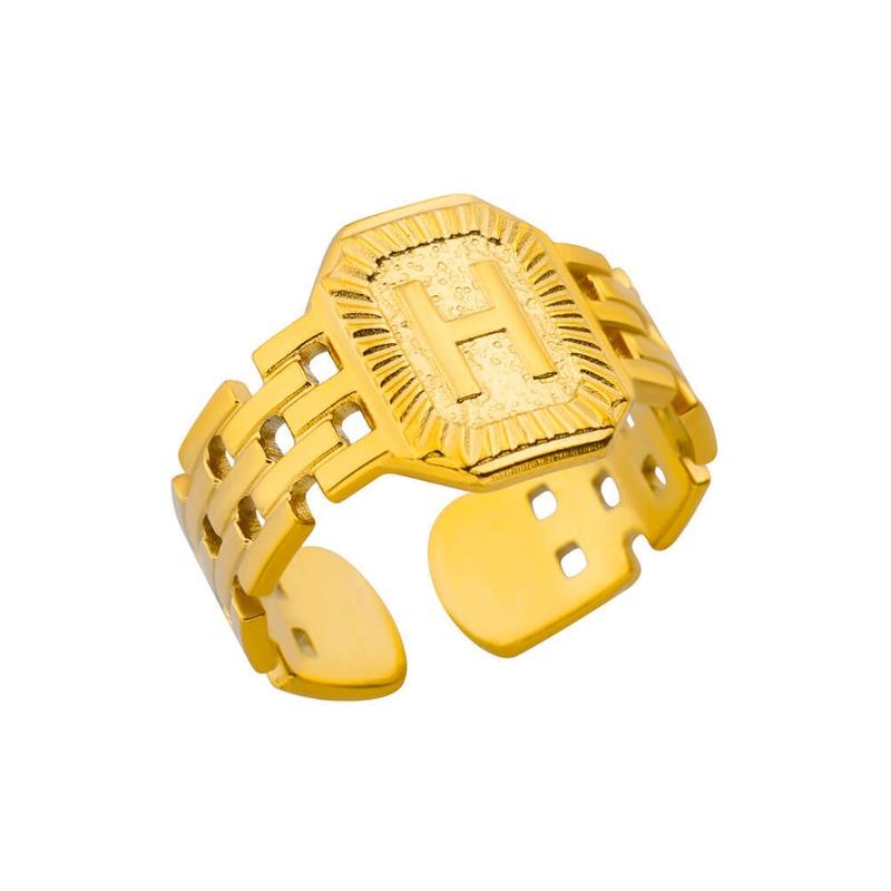 Titanium Steel Simple and Fashionable English Letter Ring Versatile Gold Chain Opening Adjustable Ring Women
