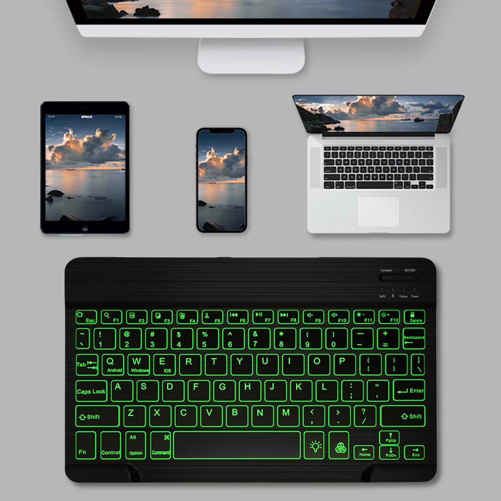 Ultra Light Slim Keyboard Bluetooth-Compatible 3.0 7-Colors Backlit Rechargeable for Android iOS Windows Tablets PC Smartphone