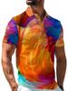 [Printed Design – Not Textured] Orange Collar Rainbow Particle Swirl Fluid Art Abstract All-Over Print Men's Polo Shirt