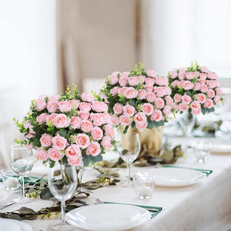 1Bunch Rose Artificial Flowers Bouquet for Wedding Table Birthday Party Home Decoration Supplies Vase Ornament Silk Fake Flower