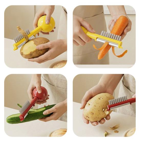 Freistehendes 3-in-1-Schälmesser mit Bürste, scharfe Edelstahl-Schälwerkzeuge, ergonomischer ABS-Griff für Kartoffel-/Karotten-Küchenhelfer, Geschenk