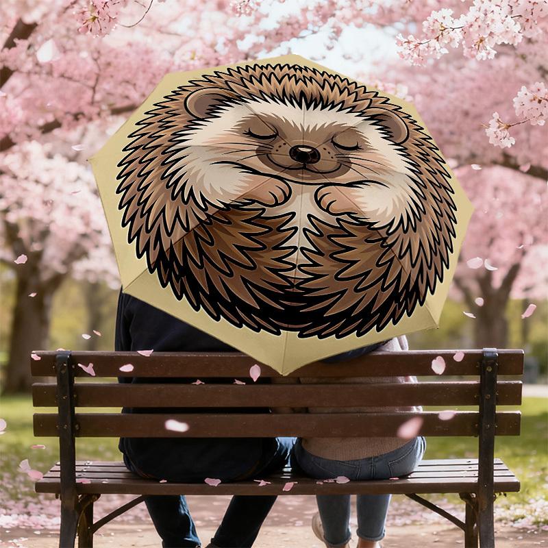 Adorable Hedgehog Print Umbrella: Automatic Opening & Closing, Outdoor Protection, Lightweight and Durable Travel Accessory 109