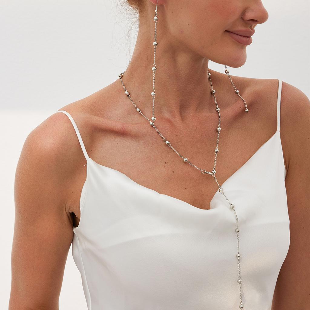 Hip-Hop Simple Metal Round Bead Chain Necklace Female, Cold Wind Long Fringed Collarbone Necklace