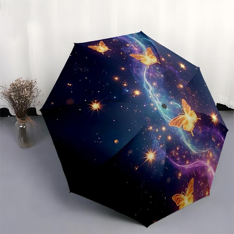 1pc Butterflies Flying in Starry Sky Umbrella with Plastic Handle,Suitable for All Seasons Home Travel Outdoor UmbrellaM1280