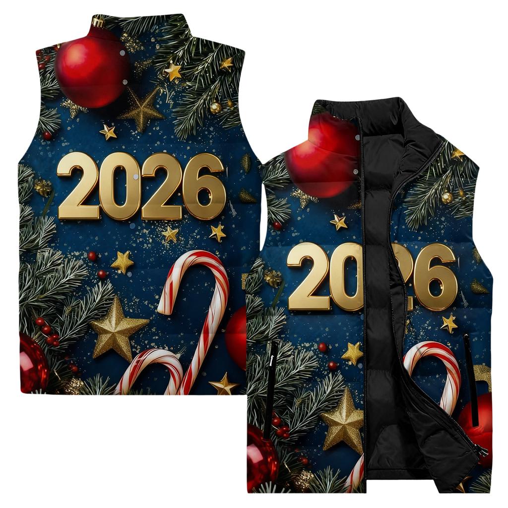 Herre uformell og moteriktig ermeløs vest, ensfarget trykt bomullsjakke