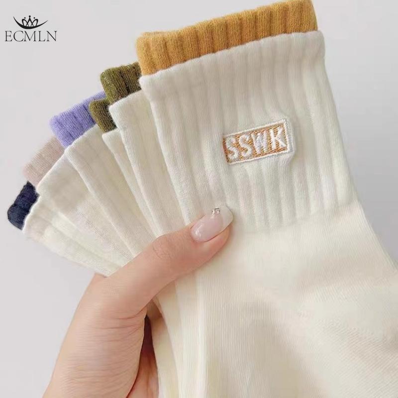 Women's Double Cuff Mid-tube Socks Breathable and Sweat-absorbing Cotton Socks Trendy Cotton Socks Casual Sports Socks for Women