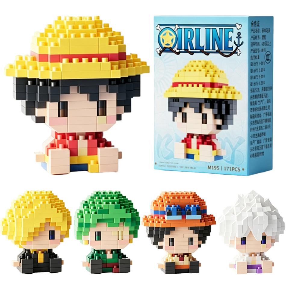 New One Piece Sun God Nika Luffy Micro Action Block Chopper Ace Buggy 3D Anime Model Assembly Mini Bricks Figure Toys For Gifts.