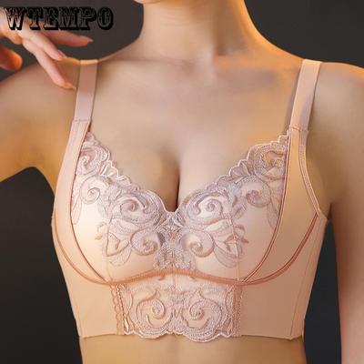 Underwear Women's Mesh Embroidered Lace Bra Adjusted Non Steel Hoop Converge Anti Sagging Bra for Women