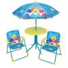 FUN HOUSE Baby Shark Salon de jardin - 1 table H.46xø46 cm, 2 chaises H.53xl.38,5xP.37,5 cm et 1 parasol H.125 x ø100 cm