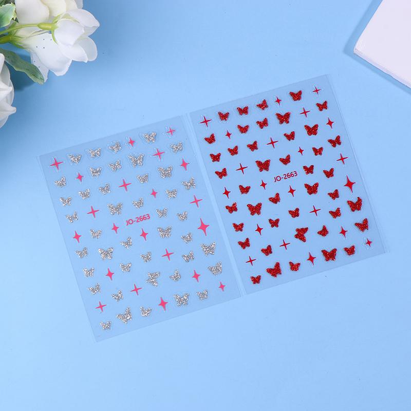 Pink Butterfly Butterfly Bow Nail Stickers Shiny Laser 3D Butterflies Nail Decals Adhesive Butterfly