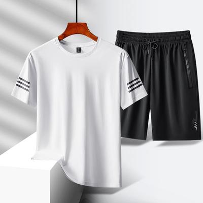 Leisure Sports Set Men's Running Plus Size Fat Man Ice Silk Short Sleeve T-shirt Short Shorts