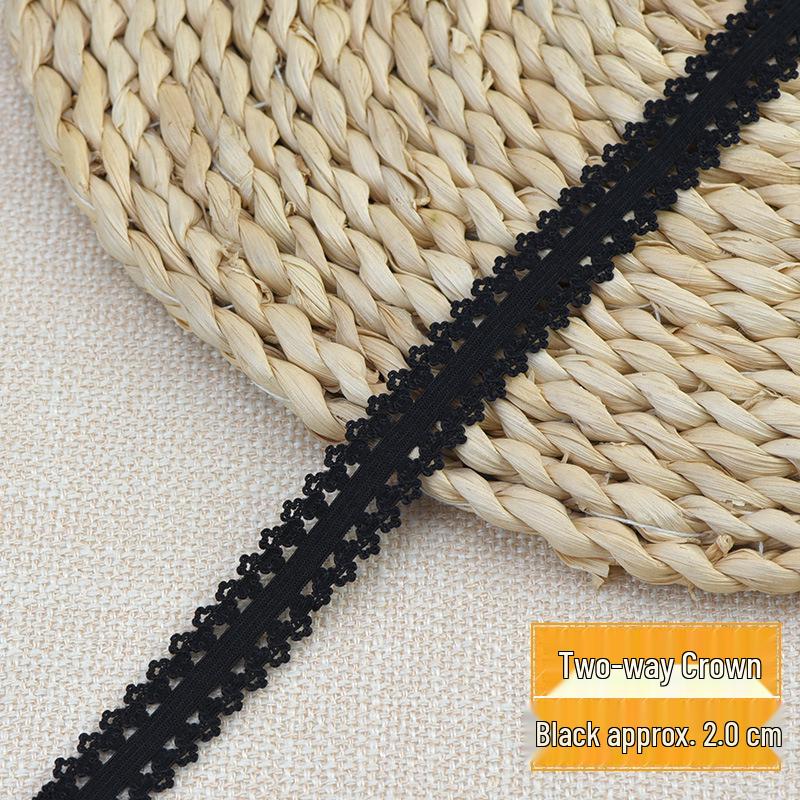 Elastic Black & White Floral Lace Trim with Fringed Hem - Soft Ruffled Ribbon for DIY.