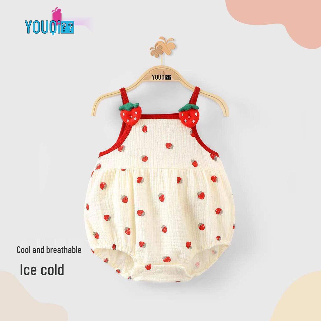 Youqi Newborn Summer Triangle Romper - Thin Style Baby Bodysuit with Straps, Class A, Size 6