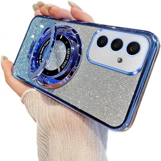 Phone Case for Samsung Galaxy S24 FE Case Glitter Bling Cute Sparkly with Ring Holder Kickstand Soft TPU Slim Clear Protective Case Cover for Samsung