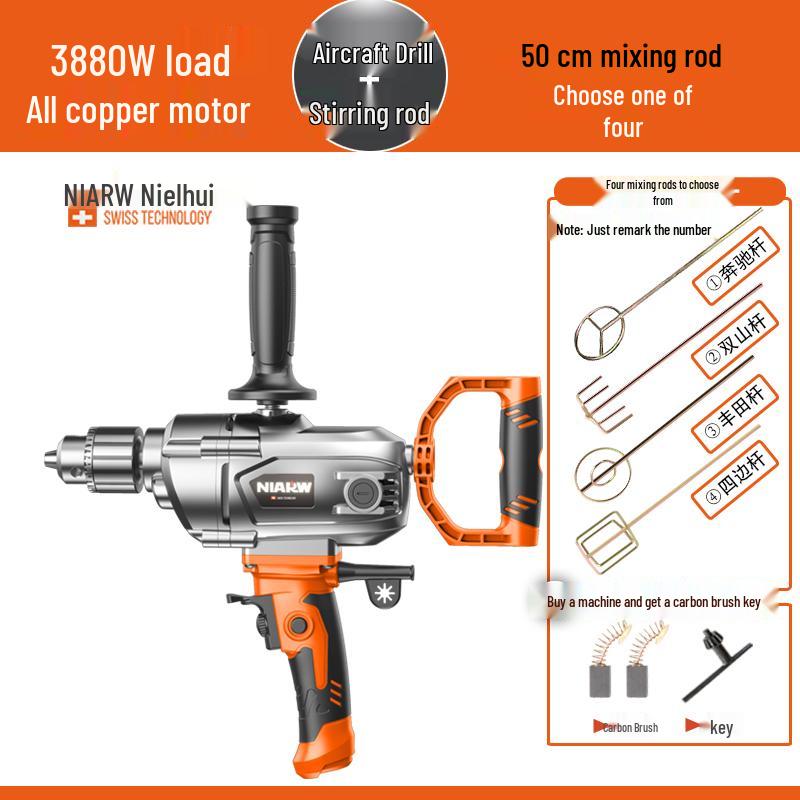 High-Power Electric Drill & Mixer for Concrete, Paint, and Cement