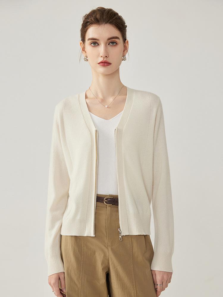 Elegant Women's Autumn/Winter V-Neck Cashmere Cardigan - Solid Color, Warm, Loose Slimming Fit