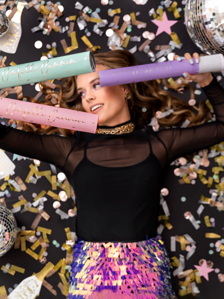 Partydeco Tuba Z Konfetti Różowe Złoto 40 Cm
