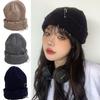 Unisex Warm Knitted Hats Hip Hop Beanies Cap Metal Pin Ring Brimless Hat Ripped Holes Edging Skullcap Hat Winter Caps