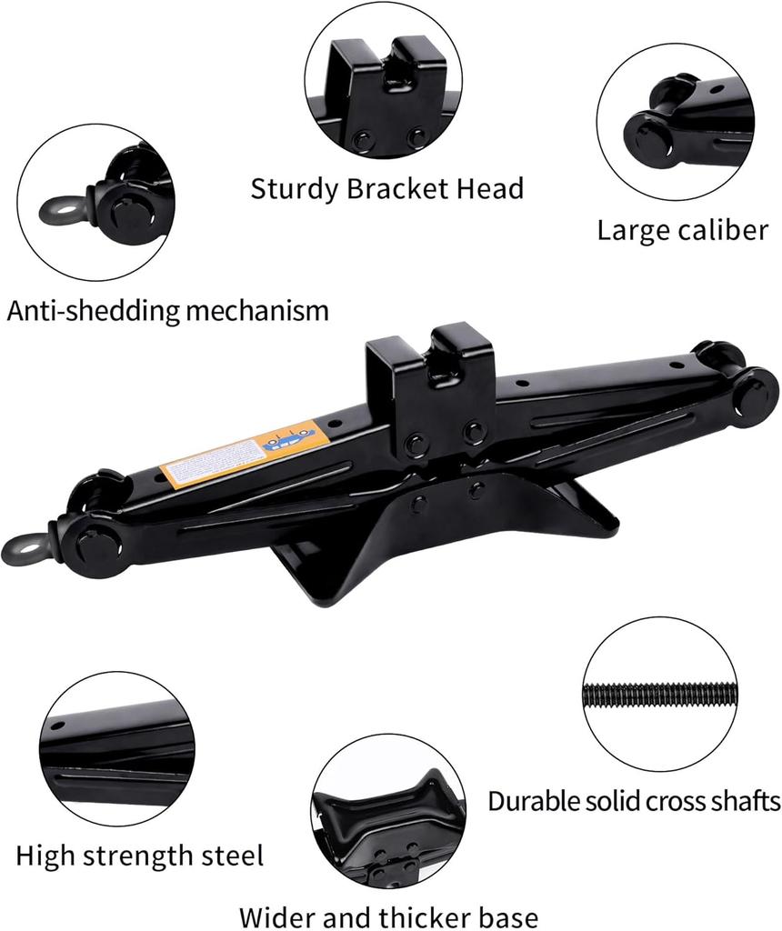 1.5-Ton Scissor Jack with Lug Nut Tool, Ratchet Wrench & Tire Gauge for Emergency Kit