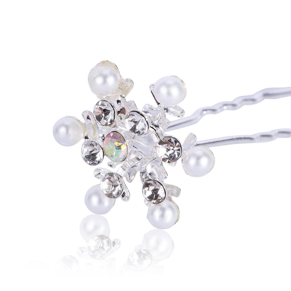 Delicate Women Wedding Snowflake Hair Clips Hair Pin Headwear Pearl Flower Crystal Rhinestone