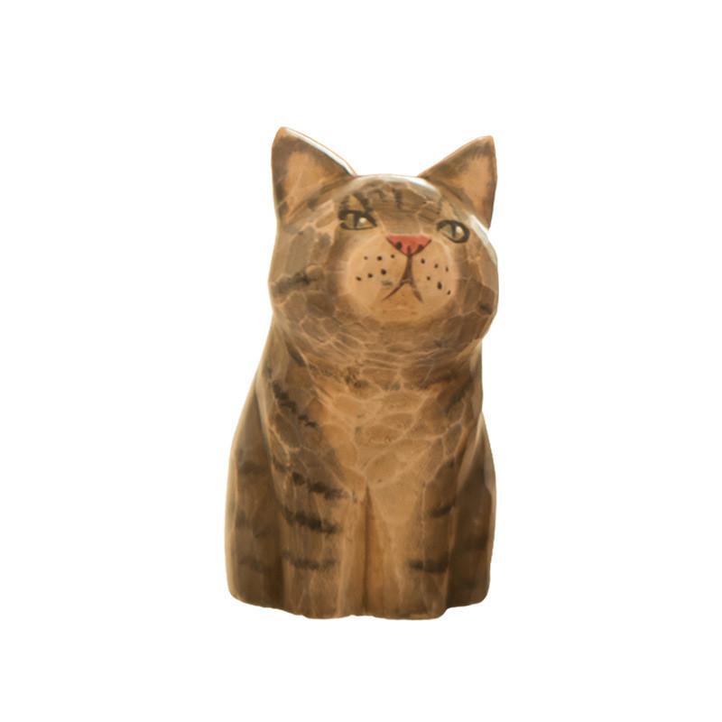 Wooden Cat Sculpture Vintage Desk Ornament For Office Decor And Gift Giving