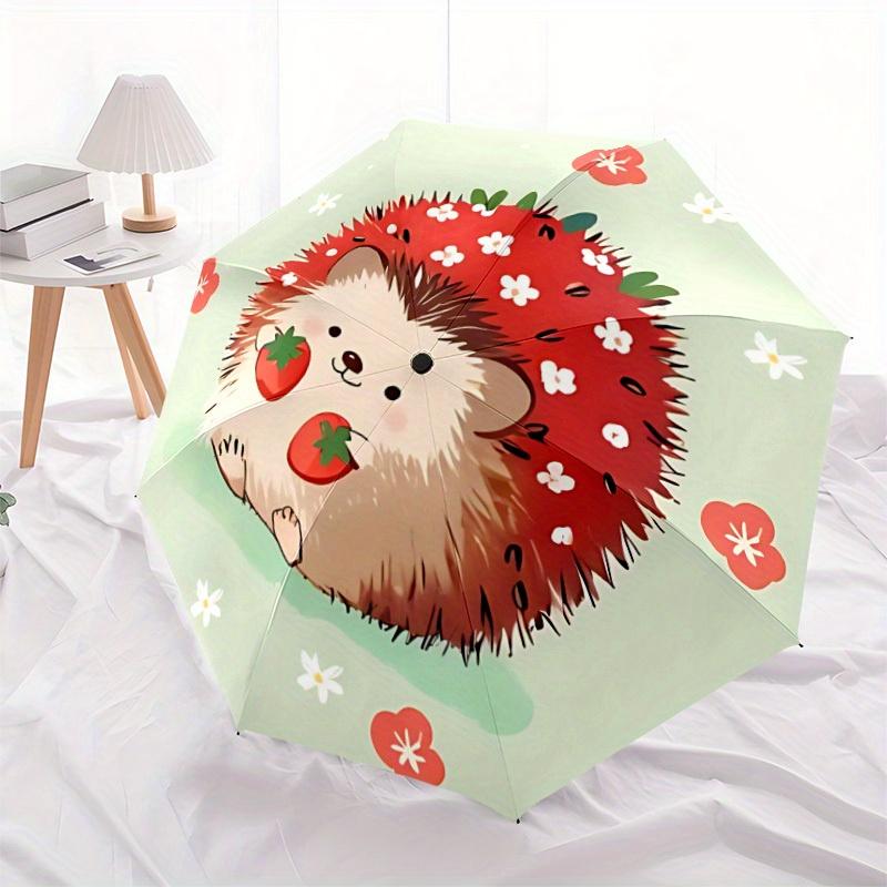 1pc Hedgehog Strawberry Automatic Umbrella - Auto Open/Close Folding Umbrella with Reinforced 8-Rib Frame, 146