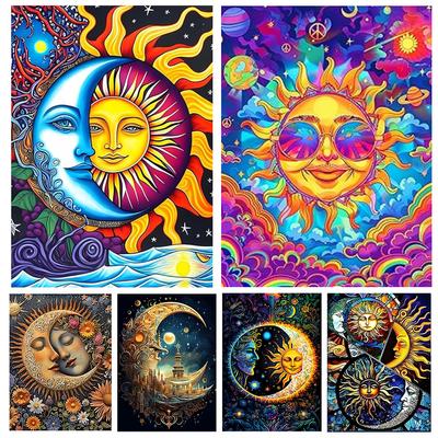 Diamantmalerei Sonne Mond Kreuzstichset Diamantstickerei Cartoon Mosaikbild aus Strasssteinen Handgemachtes Geschenk 2024 Neu