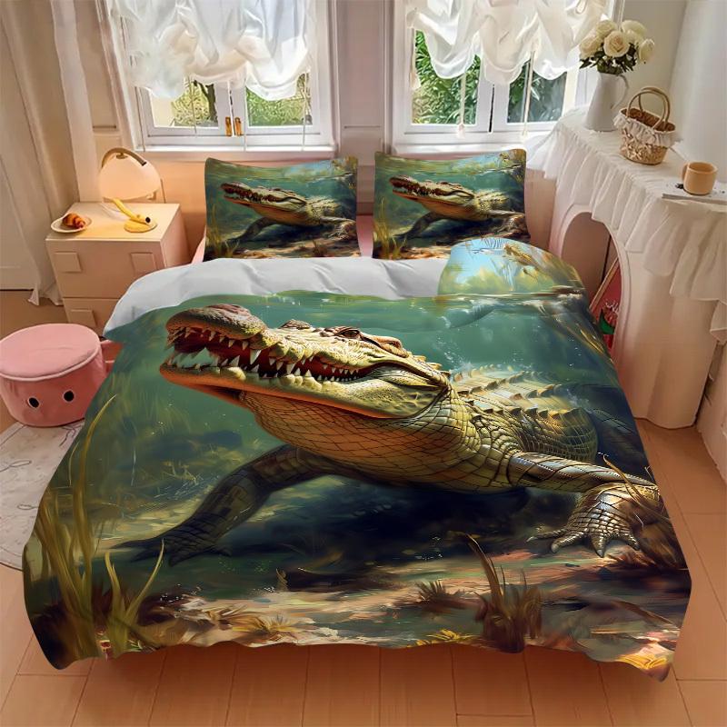 3pcs Crocodile Artwork Duvet Cover Set, Soft Comfortable Duvet Cover,Guest Room (1*Duvet Cover + 2*Pillowcase, Without Core) yy251104165
