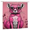 Pink Panther Cartoon Shower Curtain with Hooks - Removable Durable Polyester Bathroom Decor, Vibrant Pink Design with Glasses