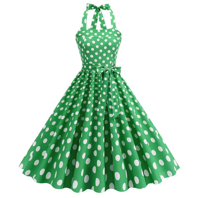 Retro Hepburn Style Polka Dot Wide Hem Dress