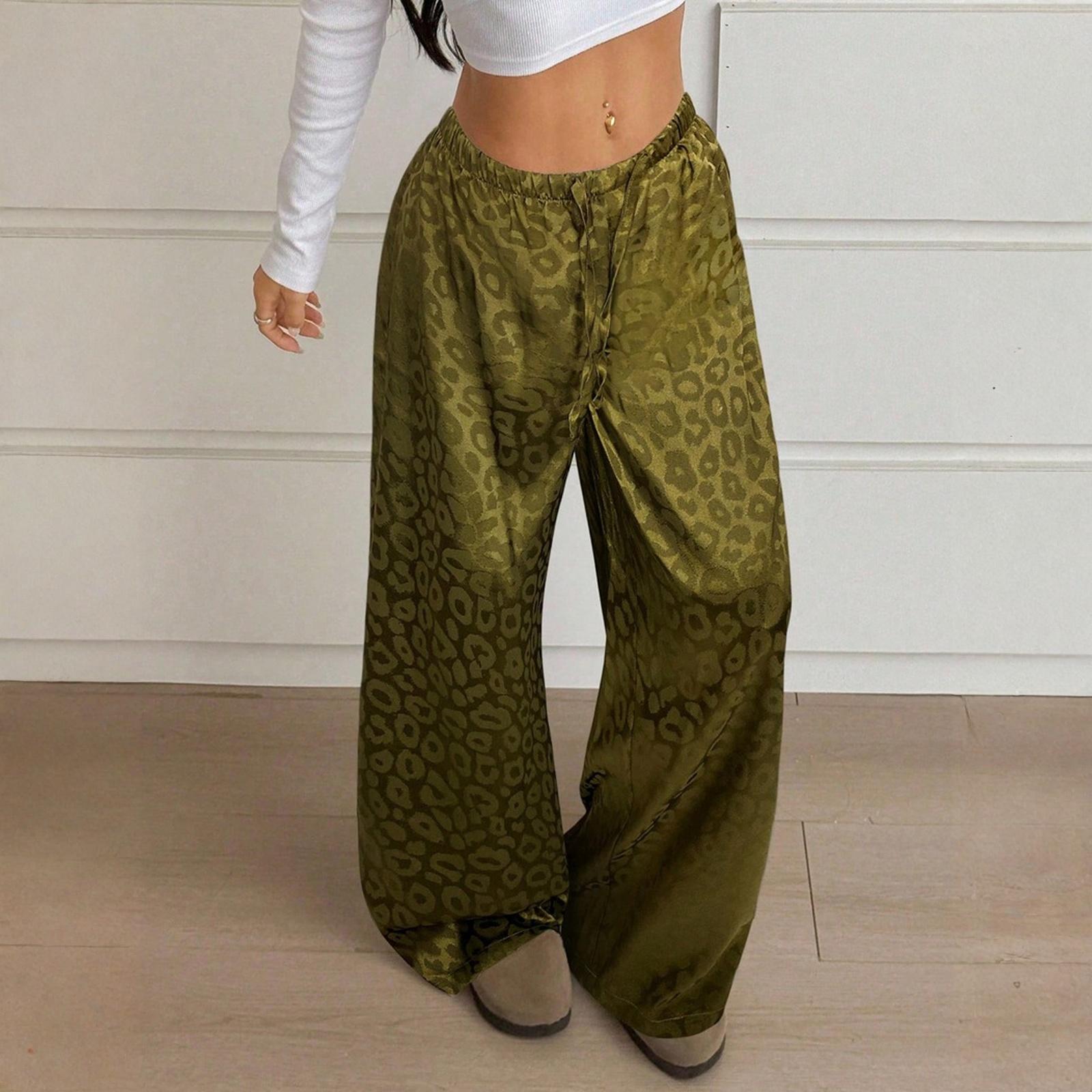 Women s Drawstring Leopard Print Wide-leg Casual Trousers L
